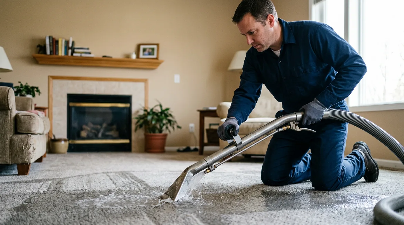 Water damage restoration technician working near Deloit, IA